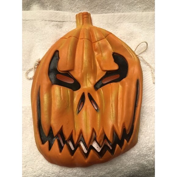 Vintage Pumpkin Ghoul Rubber Halloween Mask Sculpted Face with String Tie - Picture 1 of 3